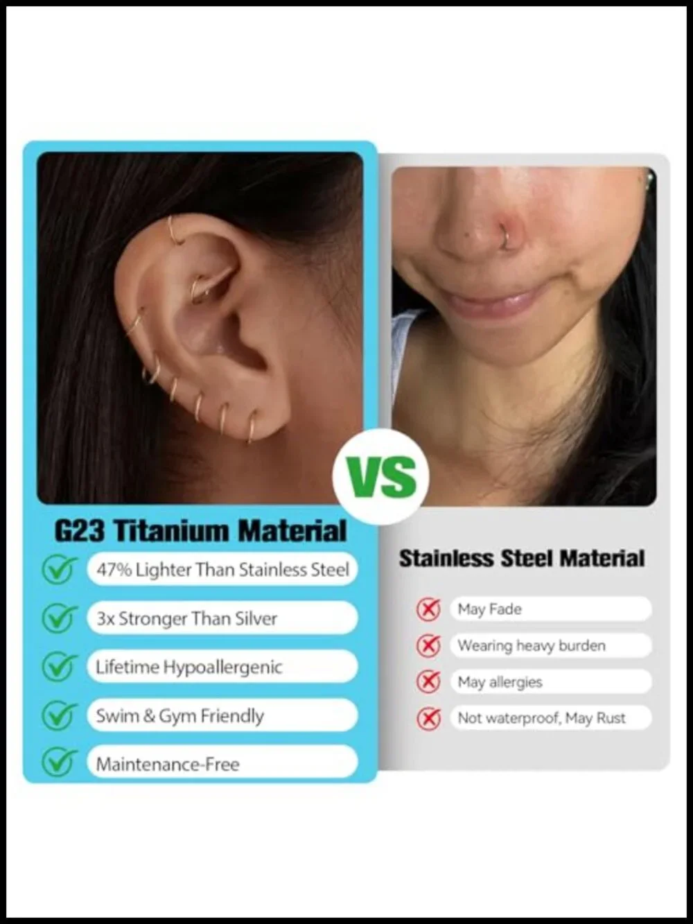 Titanium Nose Hoop Ring 20G 6mm Clicker Septum Cartilage Piercing Jewelry